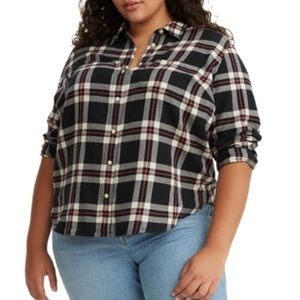 🆕 Levi's Relaxed Fit Women’s Black Plaid Flannel Shirt